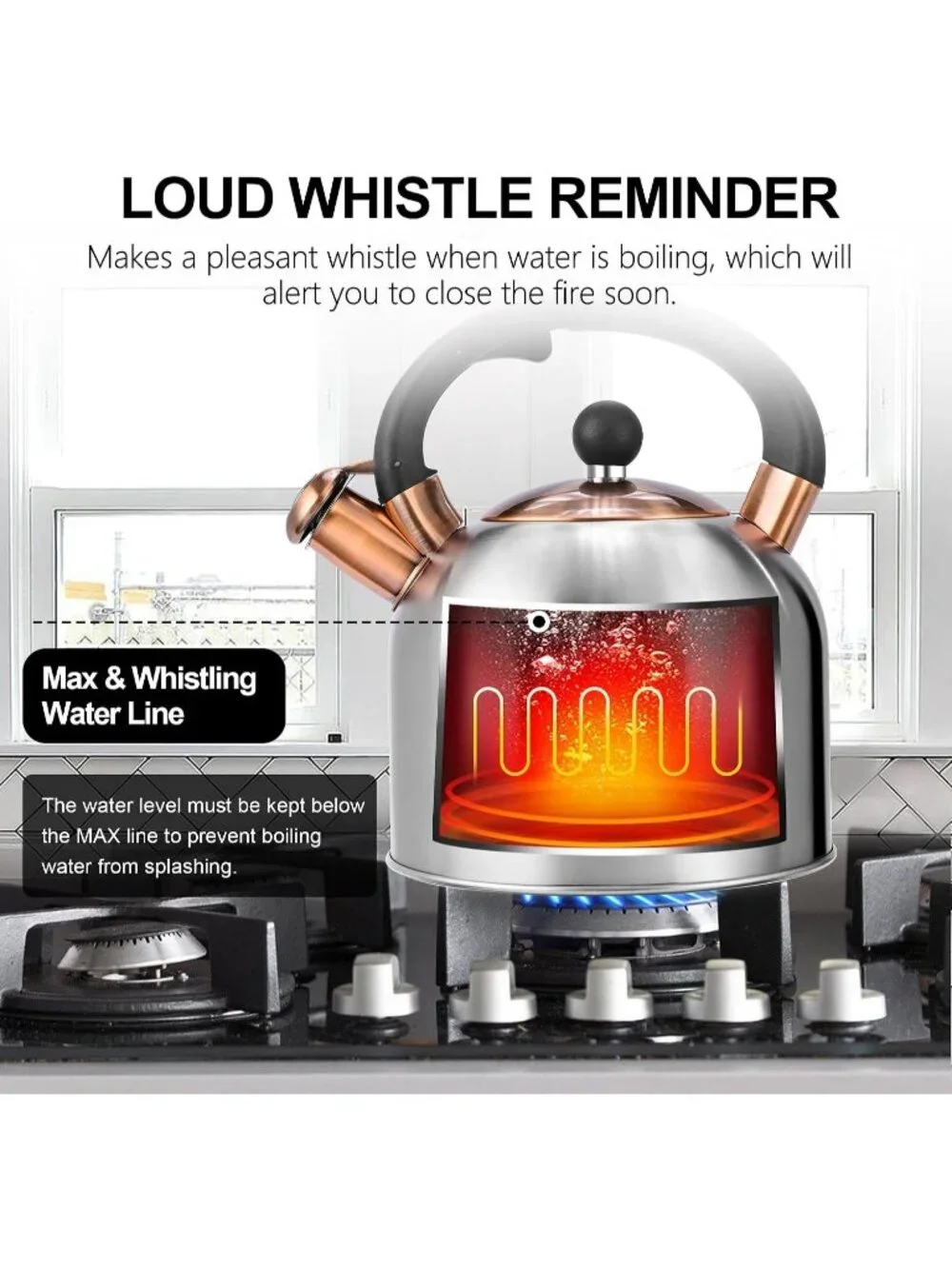 Silver Whistling Teakettle 3.17QT Stainless Steel Stovetop with Ergonomic Handle